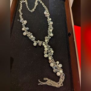 Necklace long with faded pink and glass beads